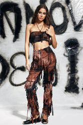 Carrington Batik Saçaklı Pantolon Kahve Takım